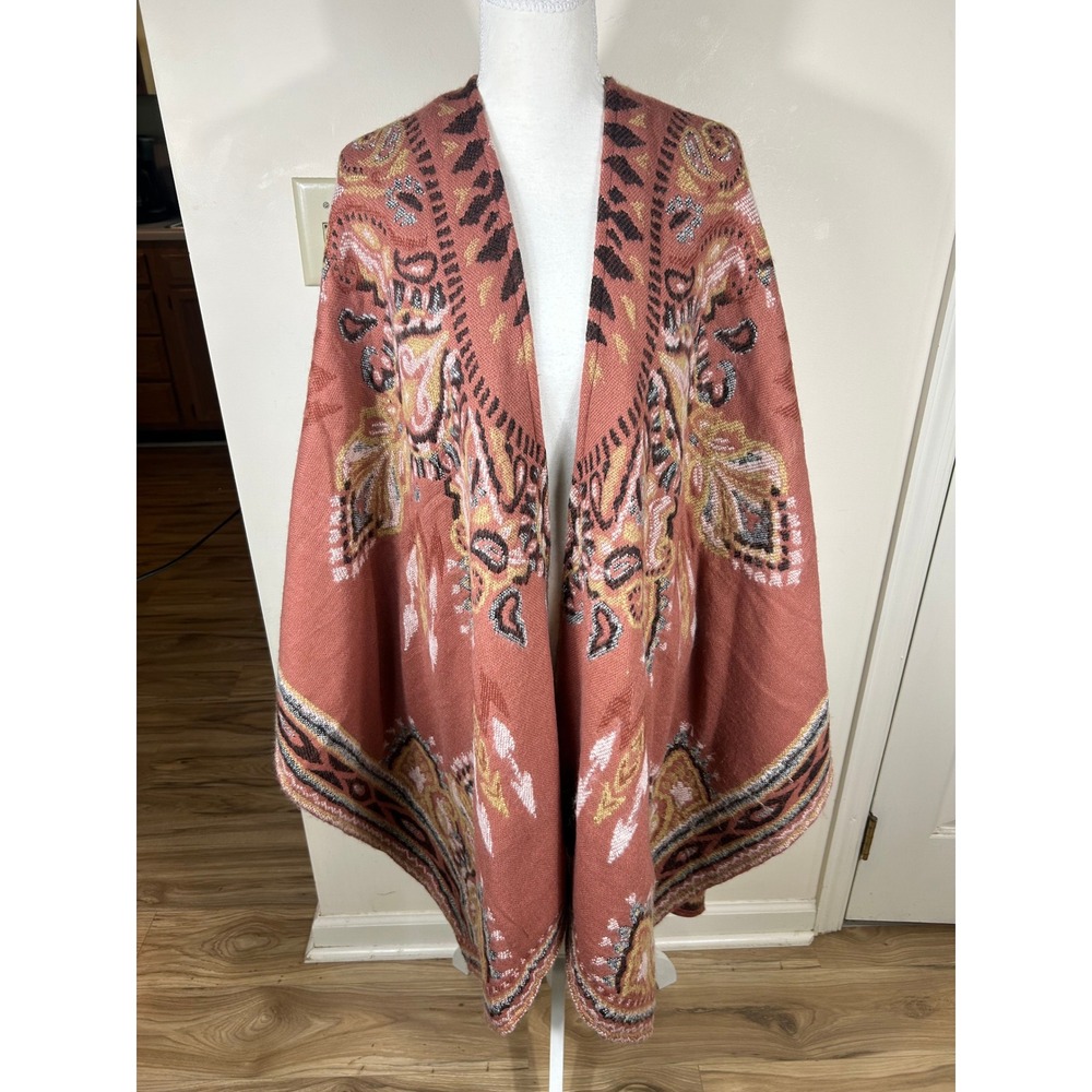 Free People Poncho Women OS Red Southwestern Knit Wrap OpenFront NEW Desert Chic - Picture 5 of 10